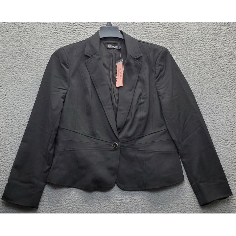 7th Avenue Blazer Jacket Women 14 Black Lined Formal Notch Lapel Single Breasted